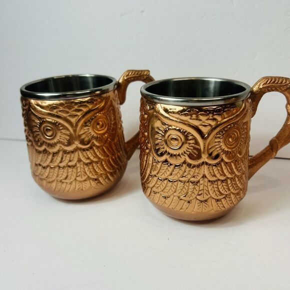 Pier 1 Imports Owl Moscow Mule Mug Stainless Steel Copper Cup Set Of 4 - Picture 2 of 9